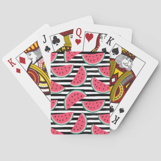 Sweet Watermelon on Stripes Black & White Pattern Spielkarten (Rückseite)