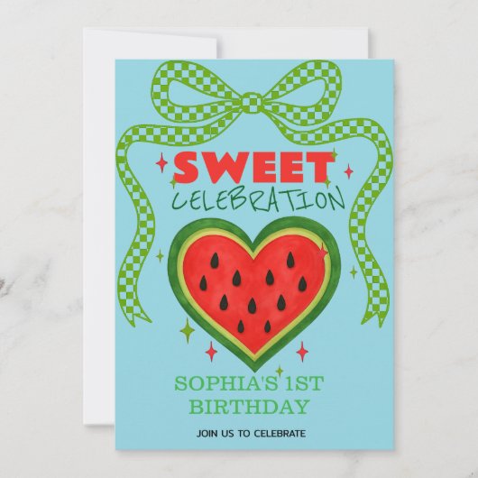 Sweet Watermelon Ribbon Sommer Einladung (Vorderseite)