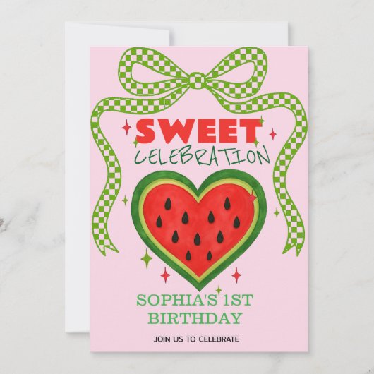 Sweet Watermelon Ribbon Sommer Einladung (Vorderseite)