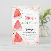 Sweet Watermelon Sommer Geburtstag Einladung (Stehend Vorderseite)