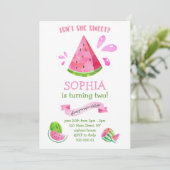 Sweet Watermelon Summer Birthday Girl Party Einladung (Stehend Vorderseite)