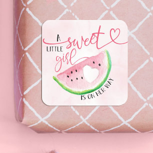 Sweet Watermelon Watercolor Babydusche Quadratischer Aufkleber