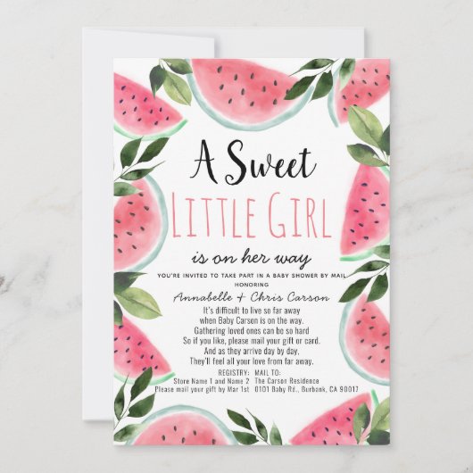 Sweet Watermelon Watercolor Babydusche von Mail Einladung (Vorderseite)