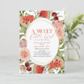 Sweet Watermelon Watercolor Floral Baby Dusche Einladung (Stehend Vorderseite)