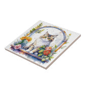 Sweet Whimsical Cat in Window of Blume Fliese (Seite)