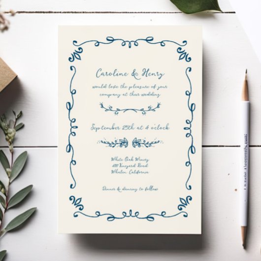 Sweet Whimsical Handwritten Illustrated Wedding Einladung