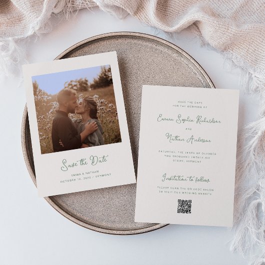 Sweet Whimsical Ivory and Sage | Foto- und QR-Code Save The Date