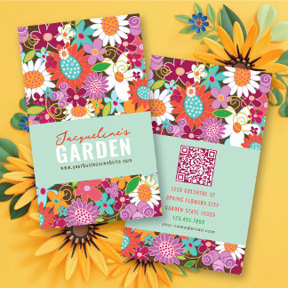 Sweet Whimsical Spring Blumen Farbiger Garten Visitenkarte