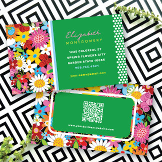 Sweet Whimsical Spring Blumen Farbiger Garten Visitenkarte