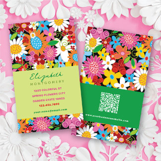 Sweet Whimsical Spring Blumen Farbiger Garten Visitenkarte