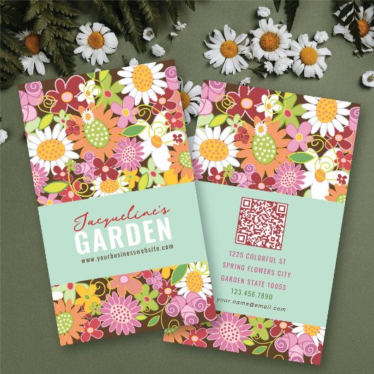 Sweet Whimsical Spring Blumen Farbiger Garten Visitenkarte