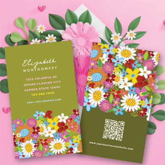 Sweet Whimsical Spring Blumen Farbiger Garten Visitenkarte