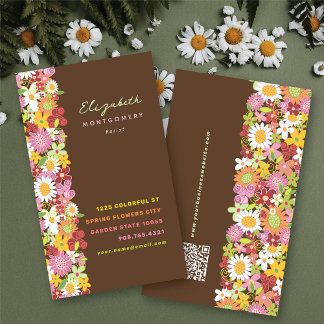 Sweet Whimsical Spring Blumen Farbiger Garten Visitenkarte