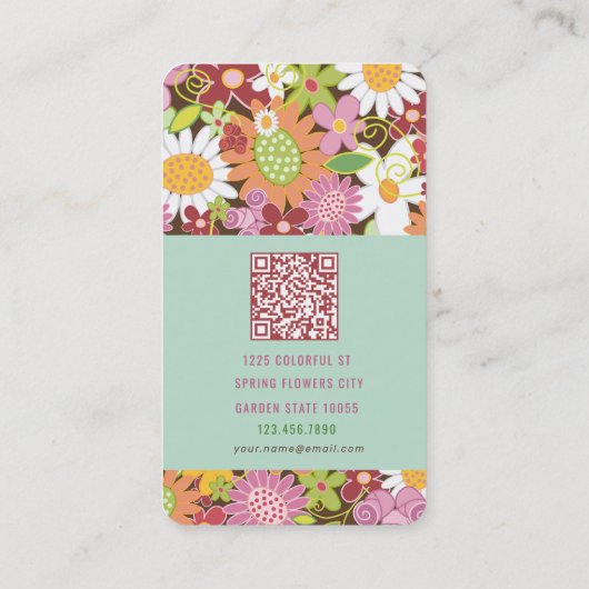 Sweet Whimsical Spring Blumen Farbiger Garten Visitenkarte (Rückseite)