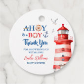Sweet White Blue Red Nautical Ahoy Boy Lighthouse Geschenkanhänger (Vorderseite)