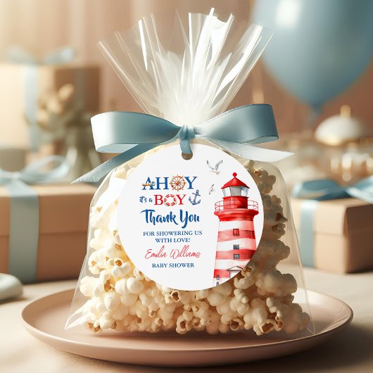 Sweet White Blue Red Nautical Ahoy Boy Lighthouse Geschenkanhänger