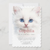 Sweet White Cat Einladung zum Geburtstag (Vorderseite)