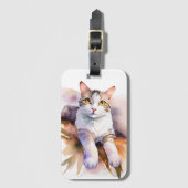 Sweet White Cat Watercolor Illustration Gepäckanhänger (Vorderseite Vertikal)