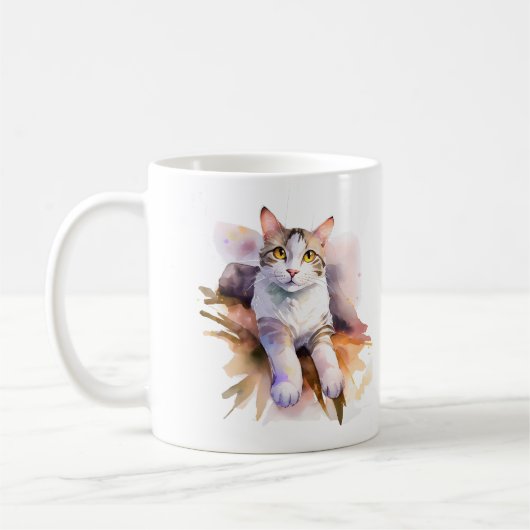 Sweet White Cat Watercolor Illustration Kaffeetasse (Links)