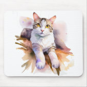 Sweet White Cat Watercolor Illustration Mousepad (Vorne)