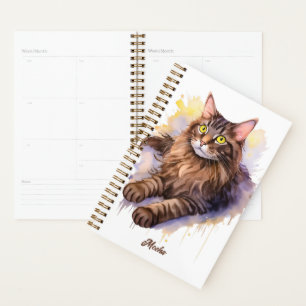 Sweet White Cat Watercolor Illustration Planer