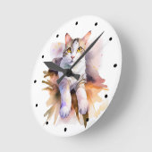 Sweet White Cat Watercolor Illustration Runde Wanduhr (Winkel)