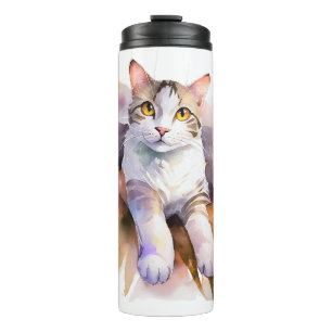 Sweet White Cat Watercolor Illustration Thermosbecher