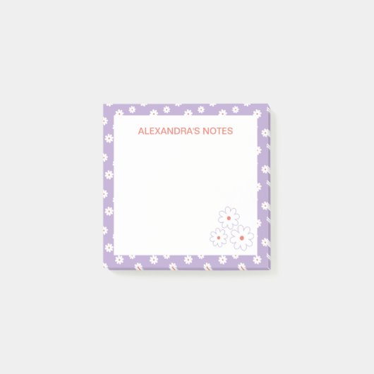 Sweet White Daisies Blumenmuster Personalisiert Post-it Klebezettel (Vorderseite)