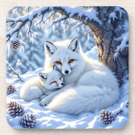 Sweet White Foxes in the Snow Getränkeuntersetzer
