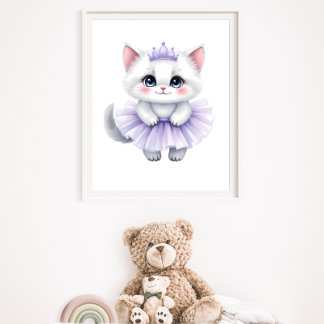 Sweet White Kitten Princess in Lila Tutu Royal Poster