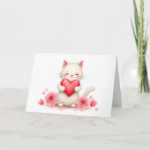 Sweet White Kitten with Red Heart Valentine Blank Karte (Vorderseite)
