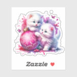Sweet White Kittens Weihnachten Aufkleber<br><div class="desc">Hübscher Weihnachtsaufkleber mit rosa Thema. Zwei kleine,  weiße,  flauschige Kätzchen spielen mit einem rosa funkelnd Weihnachtsschmuck.</div>