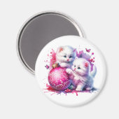 Sweet White Kittens Weihnachten Magnet (Vorderseite/Rückseite)