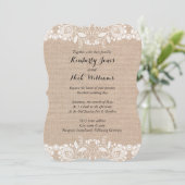 Sweet White Lace Burlap Wedding Einladung (Stehend Vorderseite)