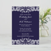 Sweet White Lace Royal Blue Wedding Einladung (Stehend Vorderseite)