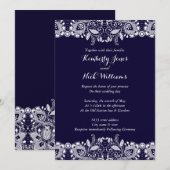 Sweet White Lace Royal Blue Wedding Einladung (Vorne/Hinten)