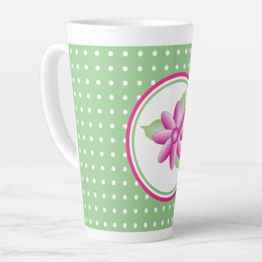 Sweet White Polka-dot Pink Blume Späte Tasse (Linke Ecke)
