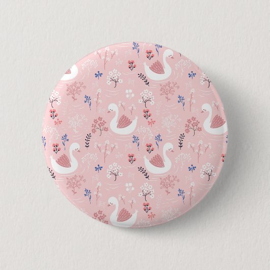 Sweet White Swans On Pastel Pink Floral Ballet Button (Vorderseite)
