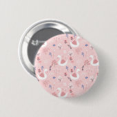Sweet White Swans On Pastel Pink Floral Ballet Button (Vorne & Hinten)
