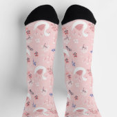 Sweet White Swans On Pastel Pink Floral Ballet Socken (Oben)