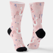 Sweet White Swans On Pastel Pink Floral Ballet Socken (Gewinkelt)