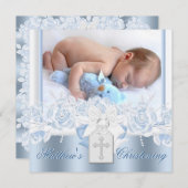 Sweet White und Baby Blue Christening Einladung (Vorne/Hinten)
