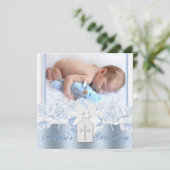 Sweet White und Baby Blue Christening Einladung (Stehend Vorderseite)