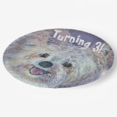 Sweet White Yorkie Turning 3 PARTY Pappteller (Schrägansicht)