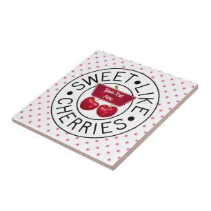 SWEET WIE CHERRIES Retro Vintage Briefmarke auf We Fliese