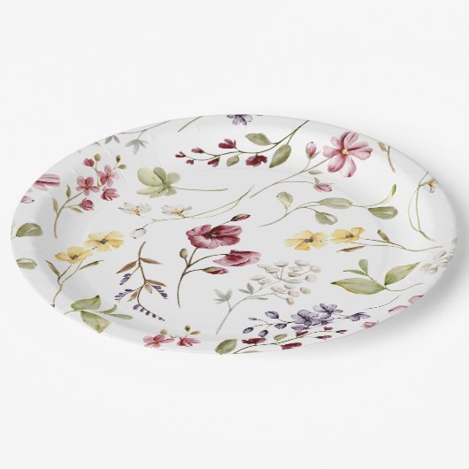 Sweet Wildblume Pattern Kinderdusche Pappteller (Schrägansicht)