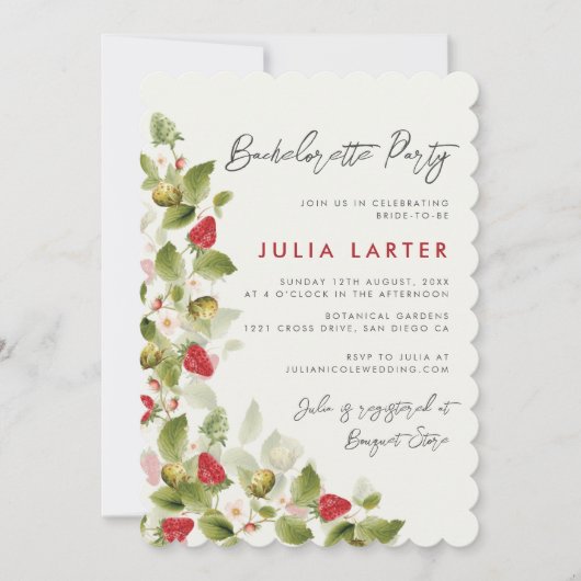 Sweet Wildblumen Erdbeere Junggeselinnen-Abschied Einladung (Vorderseite)