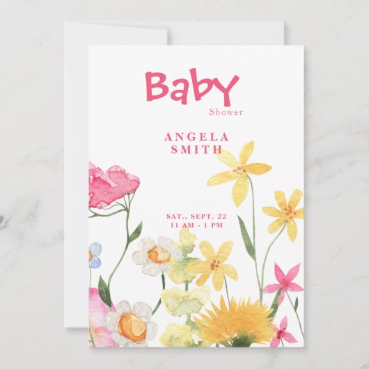 Sweet Wildblumen farbenfrohe Babydusche Einladung (Vorderseite)