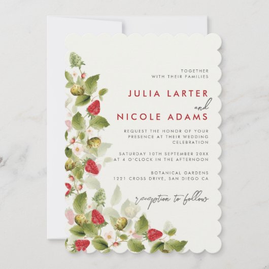 Sweet Wildblumen Strawberry Foto Polterabend Einladung (Vorderseite)