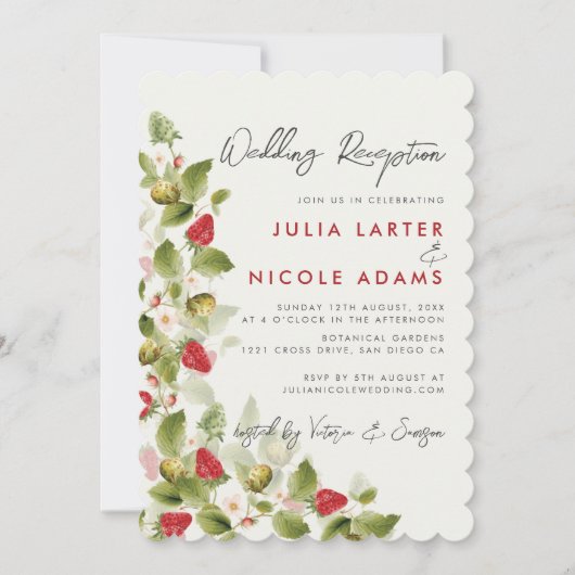 Sweet Wildblumen Strawberry Wedding Empfang Einladung (Vorderseite)